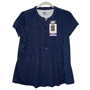 Lands End Navy White Polka Dot Short Sleeve Pintuck Blouse XS